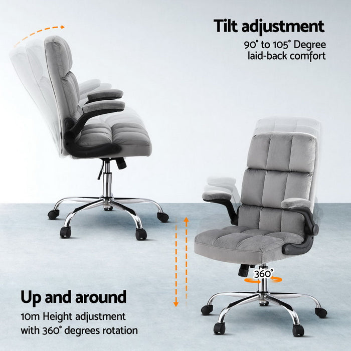 NNEDSZ Artiss Office Chair Velvet Seat Racing Gaming Computer Desk Chairs Armrest Grey-3