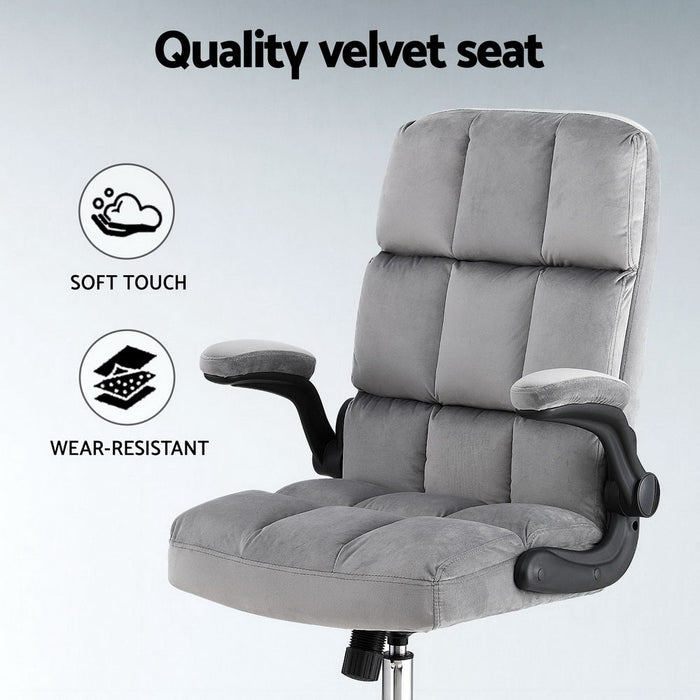 NNEDSZ Artiss Office Chair Velvet Seat Racing Gaming Computer Desk Chairs Armrest Grey-4