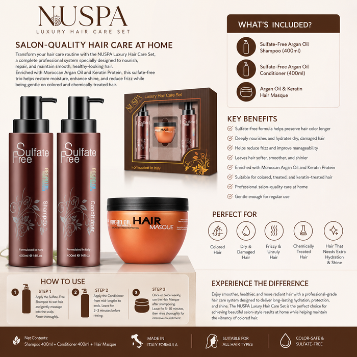 NUSPA Luxury Sulfate Free Argan Oil Hair Care Set - DOKAN