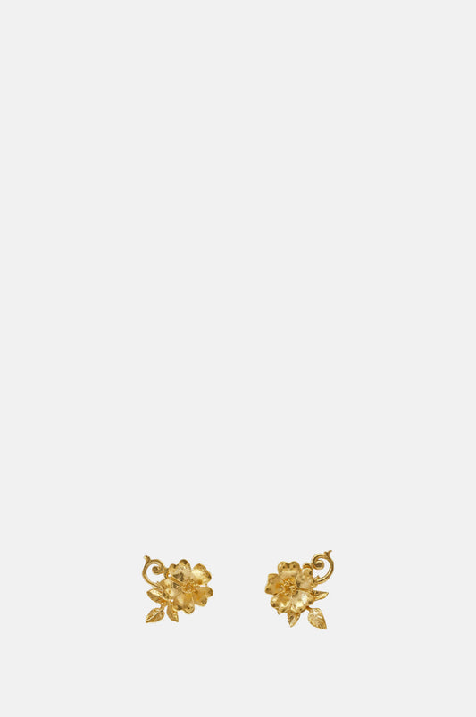 Alex Monroe Ornate Rose Stud Earrings Gold.