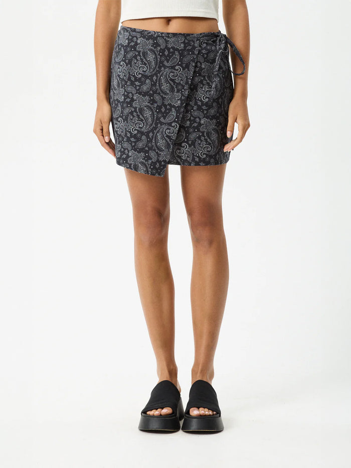 Paisley - Recycled Mini Wrap Skirt | Black-Image 4