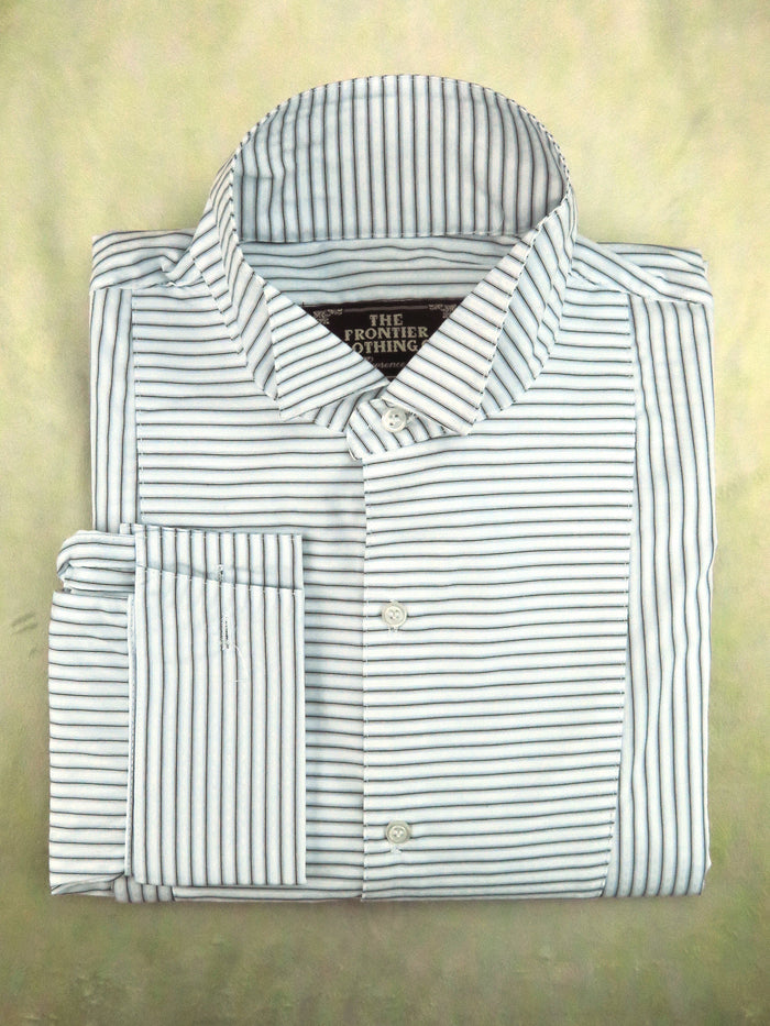 Pale Blue and Black Stripe Men's Tuxedo Shirt