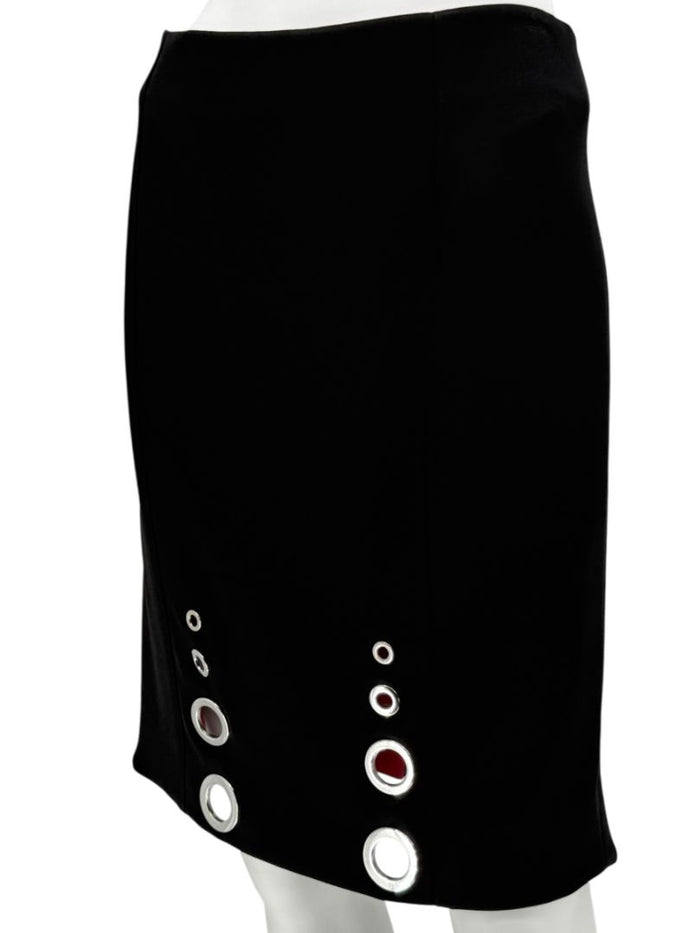 Pamella Roland Black Pencil Skirt with Grommet Detail – Large