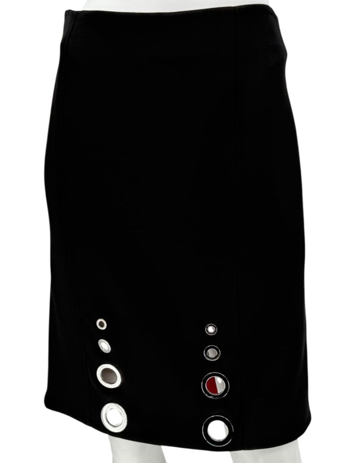 Pamella Roland Black Pencil Skirt with Grommet Detail – Large