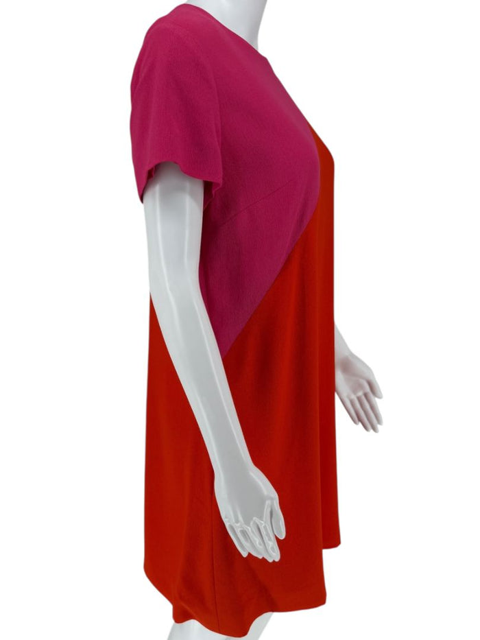 Pamella Roland Colorblock Crepe Shift Dress in Fuchsia & Red