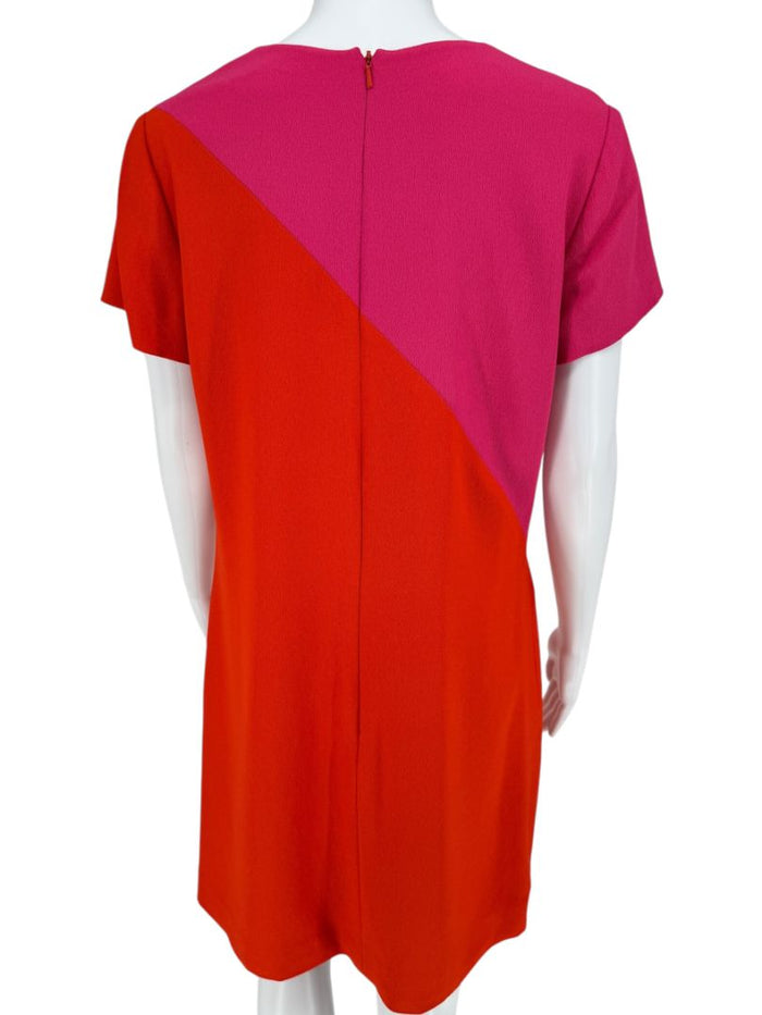 Pamella Roland Colorblock Crepe Shift Dress in Fuchsia & Red