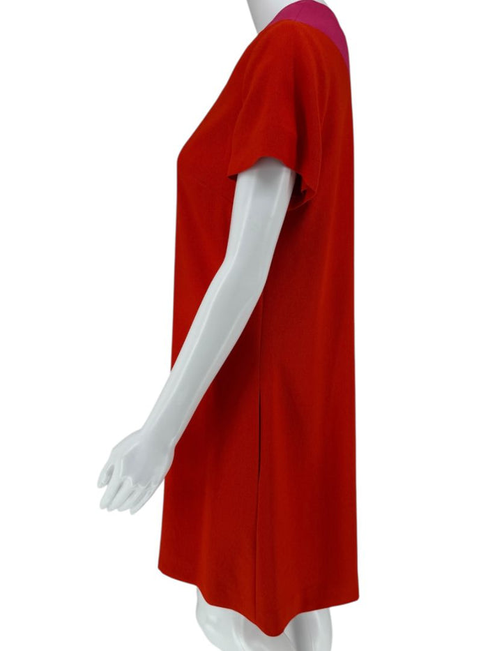 Pamella Roland Colorblock Crepe Shift Dress in Fuchsia & Red