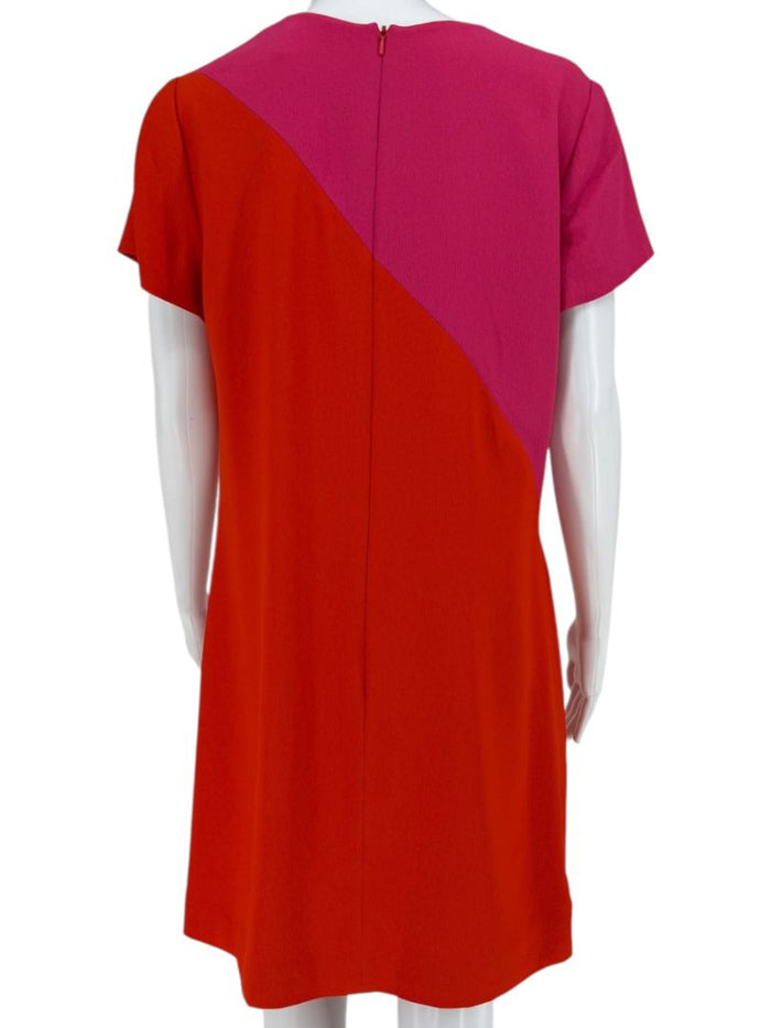 Pamella Roland Colorblock Crepe Shift Dress in Fuchsia & Red