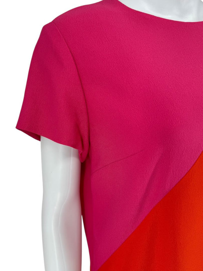 Pamella Roland Colorblock Crepe Shift Dress in Fuchsia & Red