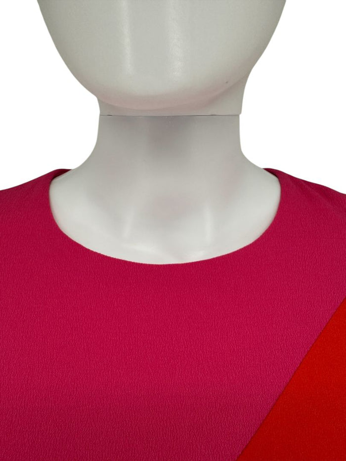 Pamella Roland Colorblock Crepe Shift Dress in Fuchsia & Red
