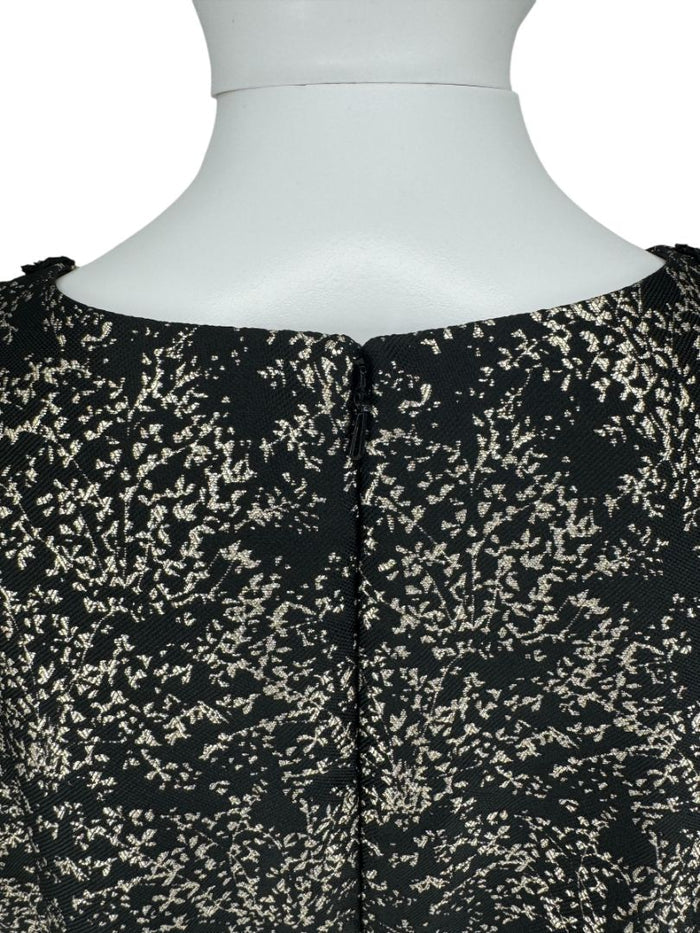 Pamella Roland Metallic Jacquard Sleeveless Dress with Beaded Neckline