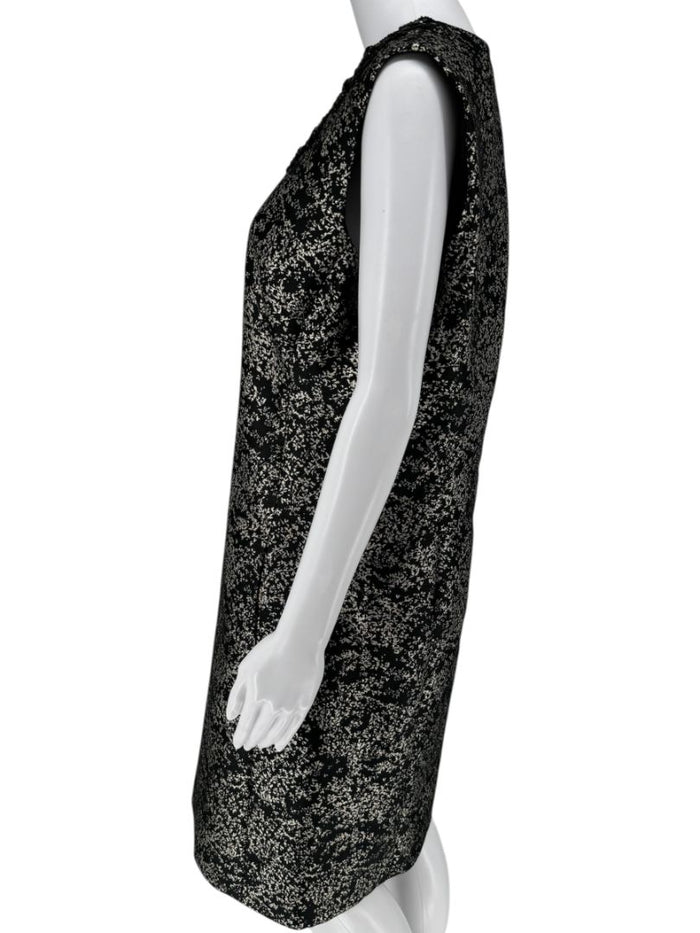 Pamella Roland Metallic Jacquard Sleeveless Dress with Beaded Neckline