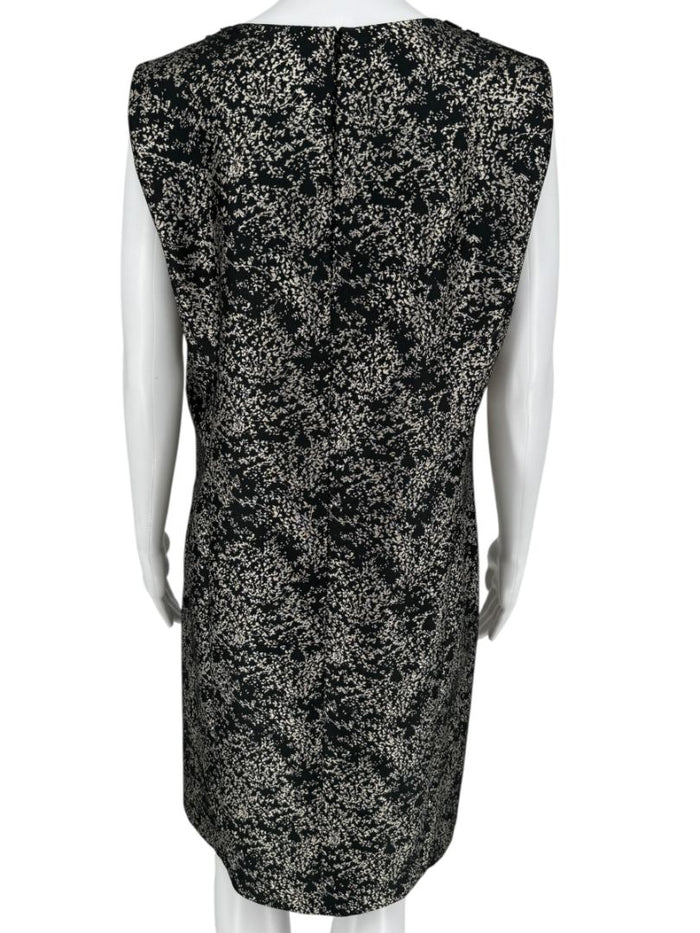 Pamella Roland Metallic Jacquard Sleeveless Dress with Beaded Neckline