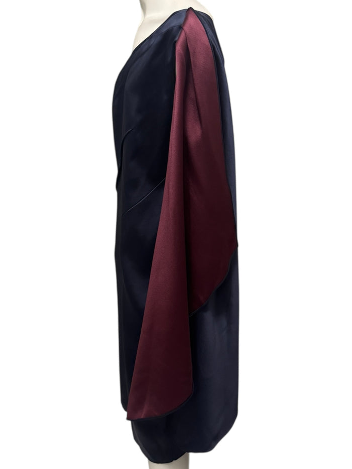 Pamella Roland Navy One-Shoulder Draped Cocktail Dress – Fits Like L