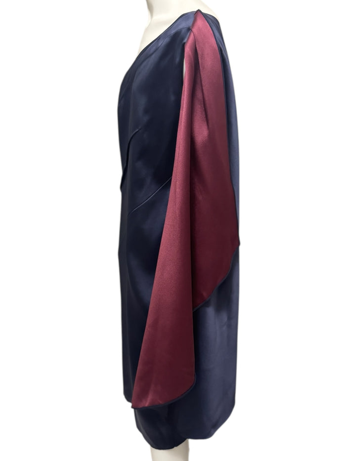Pamella Roland Navy One-Shoulder Draped Cocktail Dress – Fits Like L