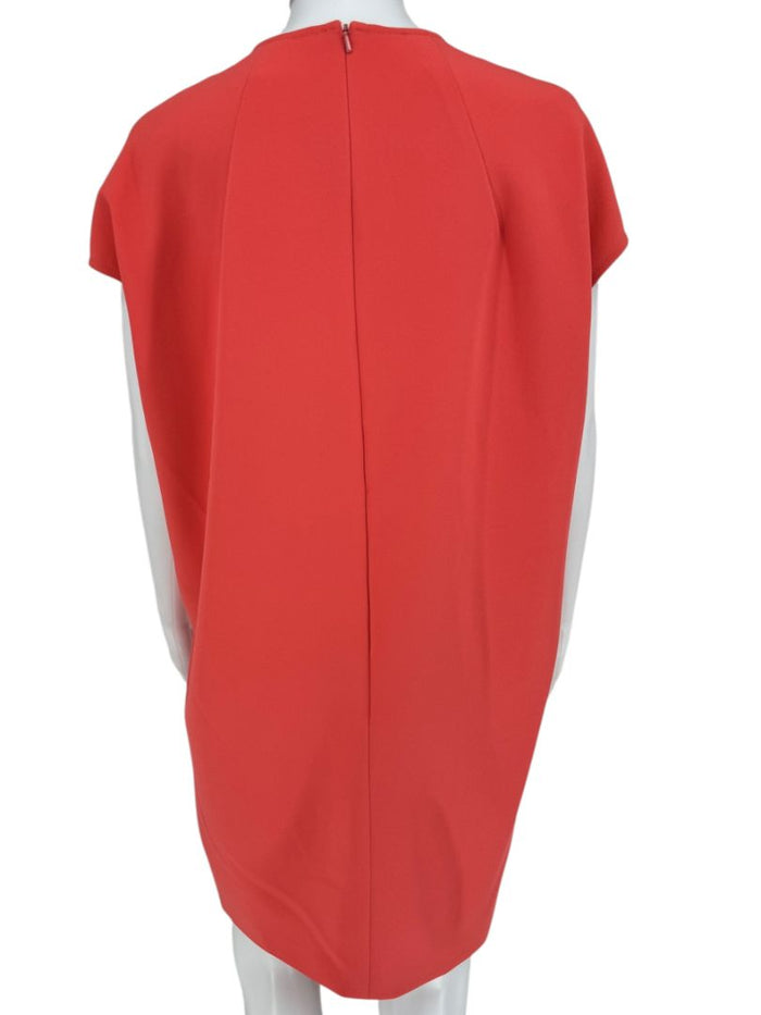 Pamella Roland Sleeveless Shift Dress in Coral with Beaded Brooch Detail