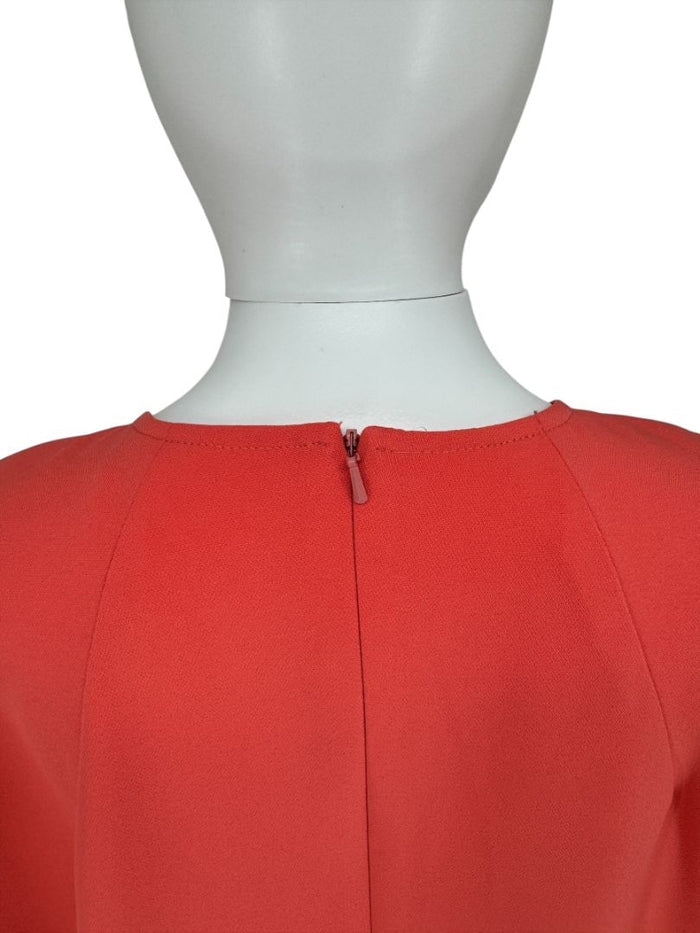 Pamella Roland Sleeveless Shift Dress in Coral with Beaded Brooch Detail