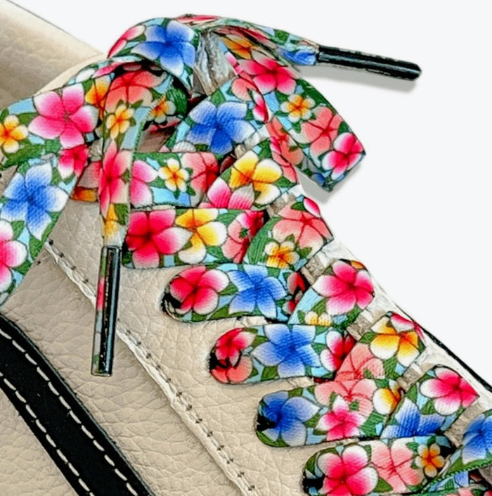 Plumeria Shoelaces | Flat Printed Shoelaces | 100% Recycled Materials | Adult & Kids Sizes