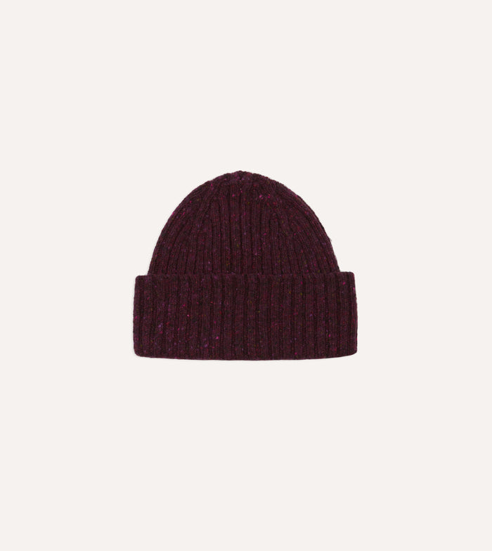 Purple Ribbed Merino Donegal Knit Cap