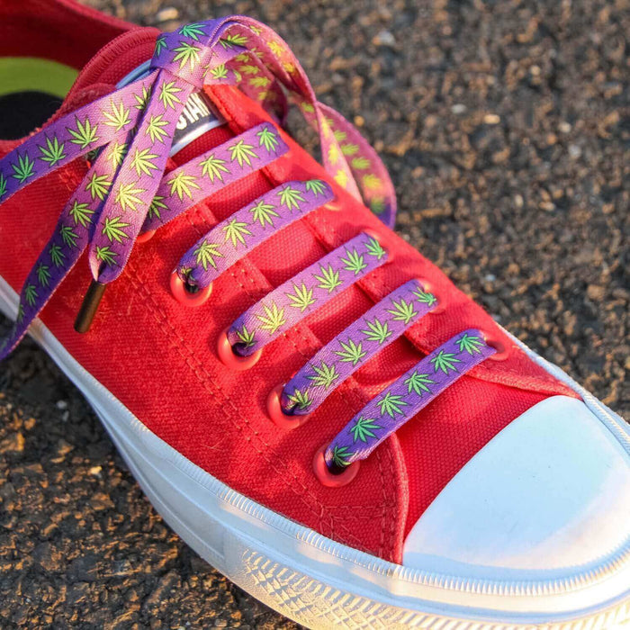 Purple Weed Shoelaces | Flat Printed Shoelaces | 100% Recycled Materials | Adult Sizes