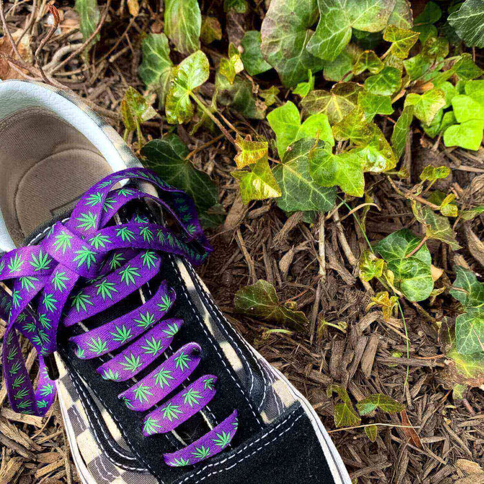 Purple Weed Shoelaces | Flat Printed Shoelaces | 100% Recycled Materials | Adult Sizes