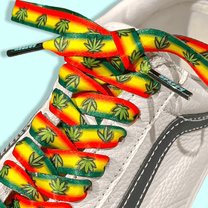 Rasta Weed Shoelaces | Flat Printed Shoelaces | 100% Recycled Materials | Adult Sizes