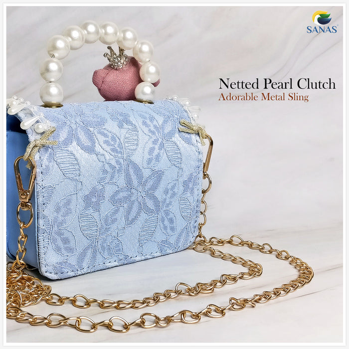 Lightweight blue netted sling bag for women
