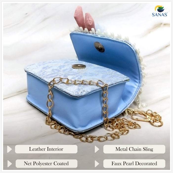 Small blue sling bag for girls and women