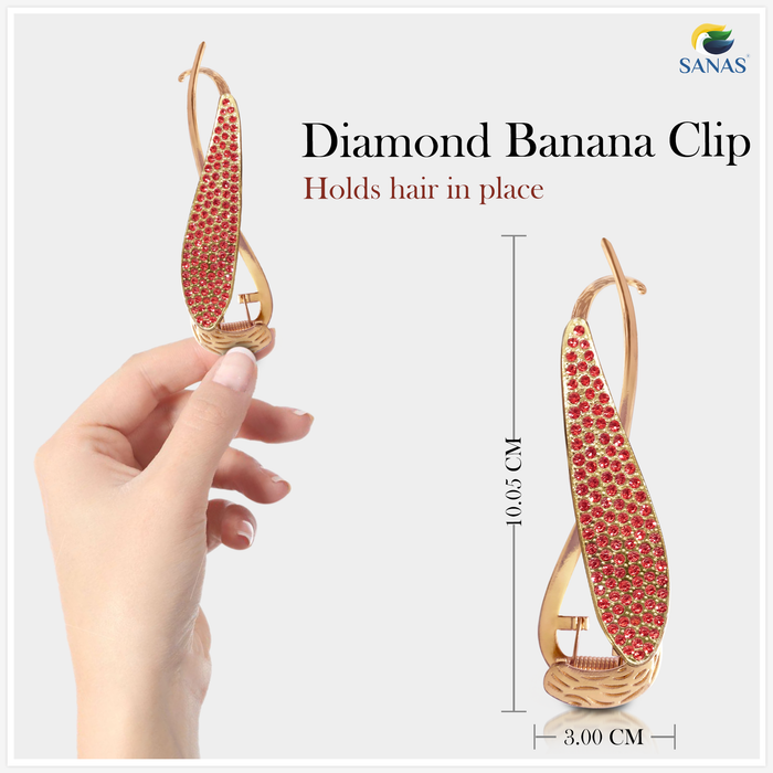 Strong Grip Red Rhinestone Banana Hair Clip