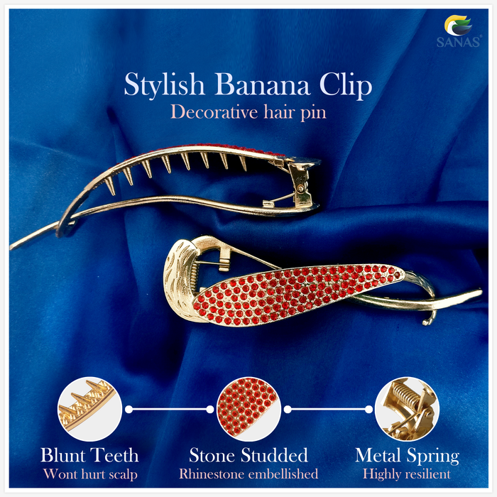 Red Stone Banana Hair Clip for Thick Hair