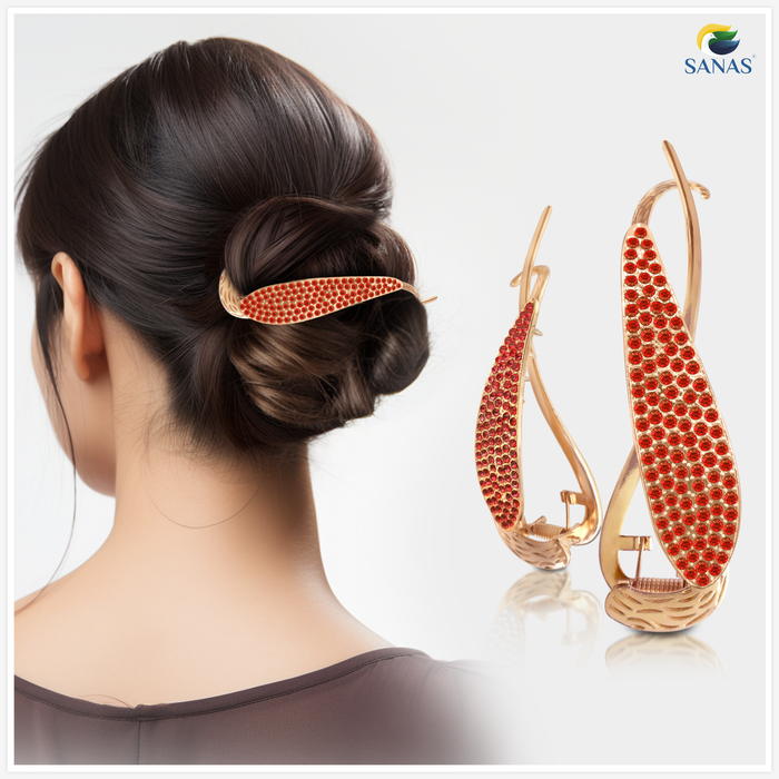 Elegant Red Banana Hair Clip for Bun Hairstyles