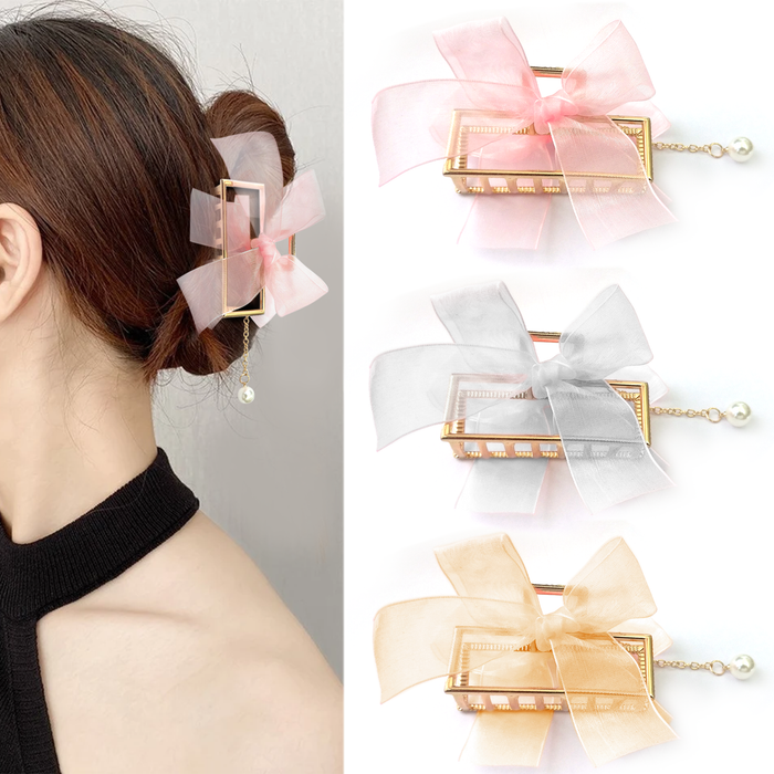 SANAS Gold Hair Bow Metal Clips Set of 3 for Women
