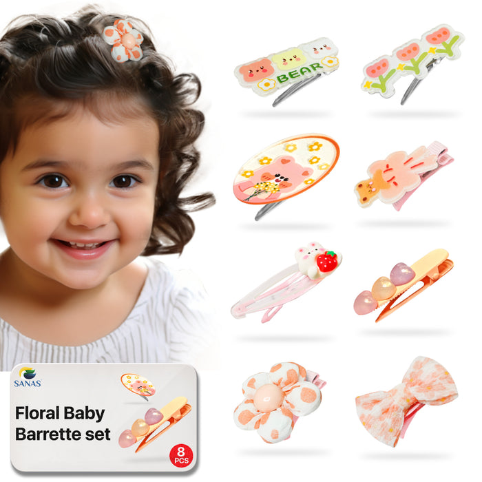 SANAS Orange Floral Baby Barrette Hair Accessories for Girls 8 Pcs with Cute Flower Design