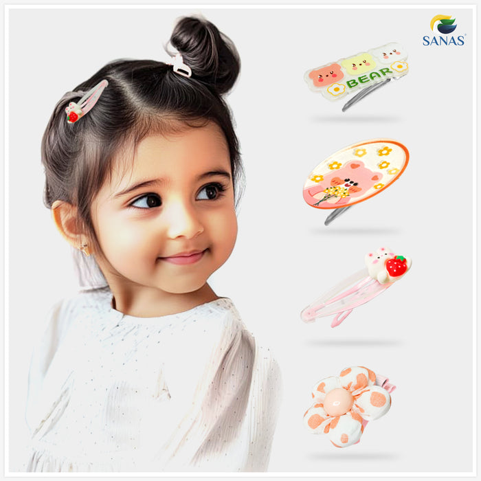 SANAS Floral Hair Barrette Set for Girls Orange Flower Hair Accessories 8 Pcs