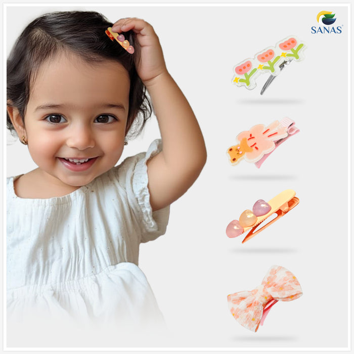 Lightweight Orange Floral Snap Hair Clips for Baby Girls Daily Wear