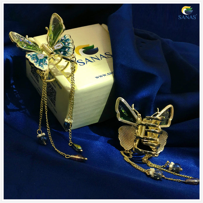 Decorative Butterfly Hair Clip with Pearl Tassel Design