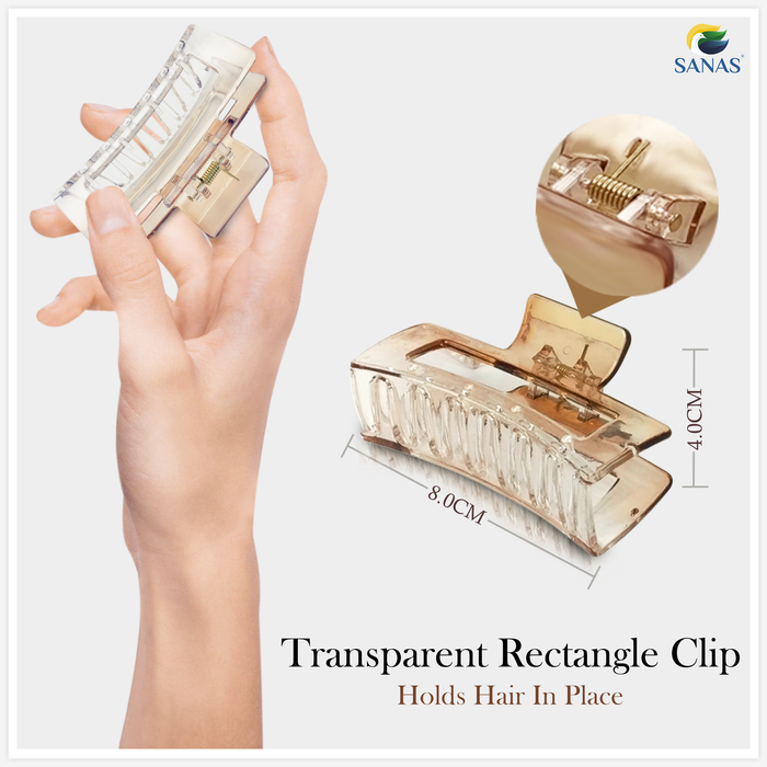 SANAS Transparent Rectangle Hair Clip Set of 3 for Women