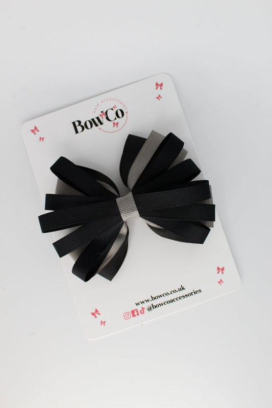School Bow Black and Metal Grey - Spiral Bow - Clip