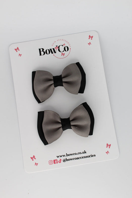 School Bows Black and Metal Grey - Double Bow Set - Clip
