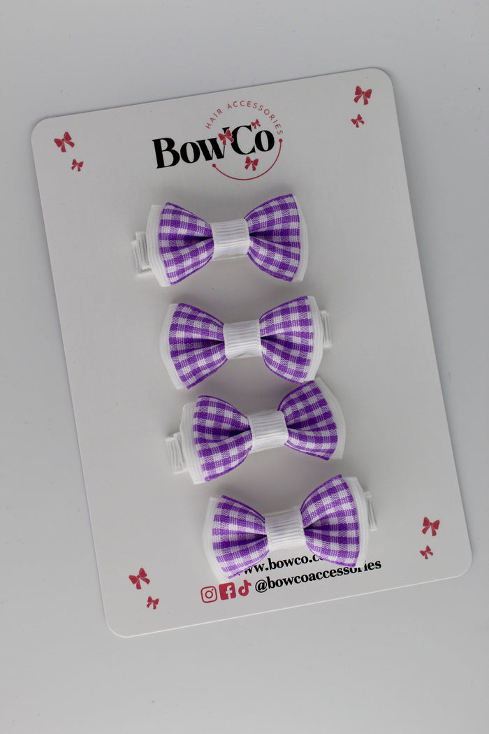 School Bows Lilac Gingham Clips - Set of 4