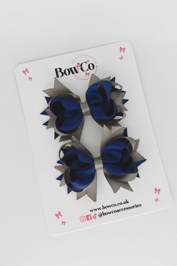 School Bows Navy Blue and Metal Grey - Loopy Stacked Bow Set