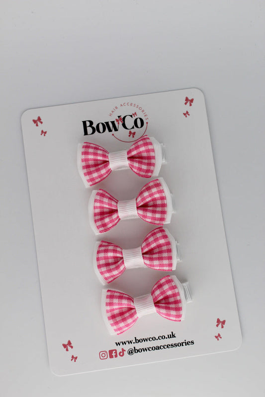 School Bows Pink Gingham Clips - Set of 4