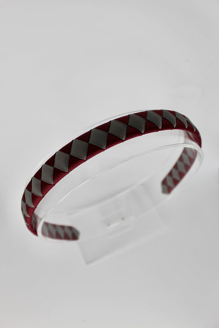 School Hair Accessories - Pleated Burgundy and Metal Grey Hair Band