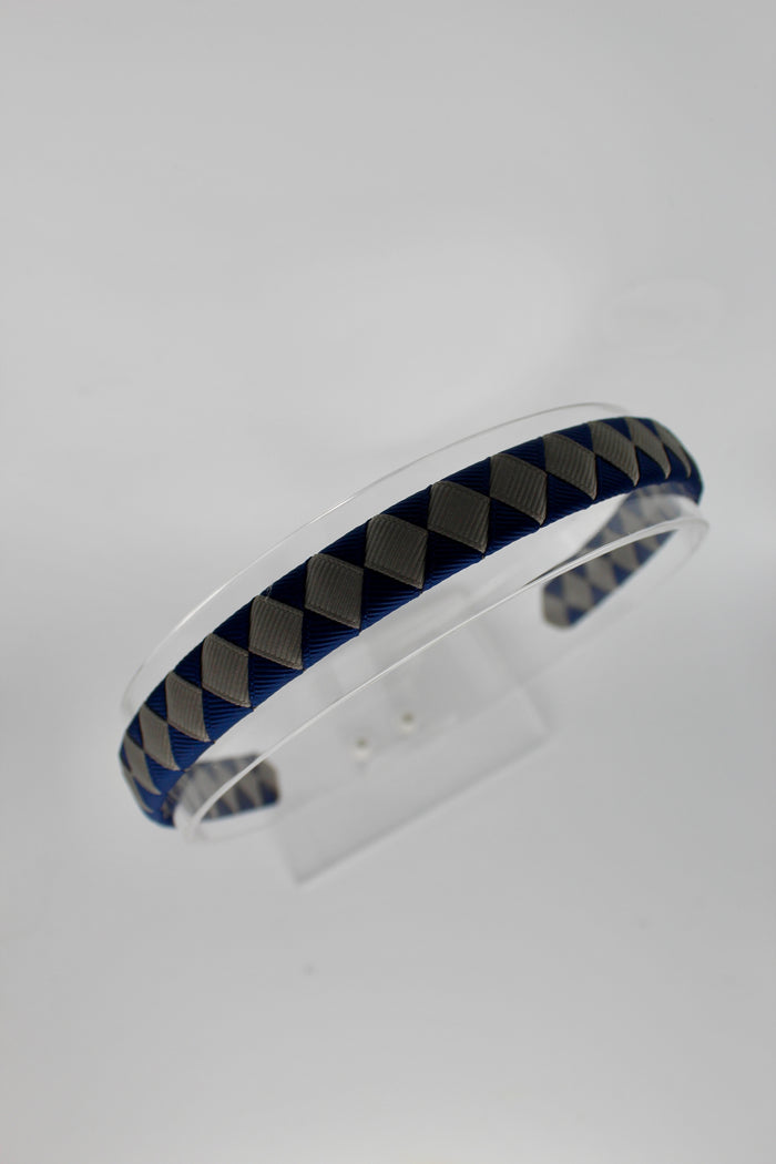 School Hair Accessories - Pleated Navy and Metal Grey Hair Band
