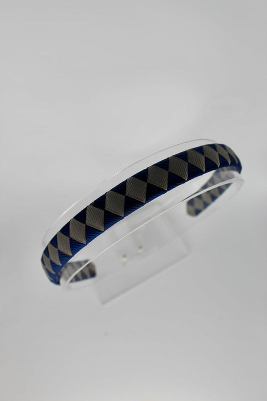 School Hair Accessories - Pleated Navy and Metal Grey Hair Band