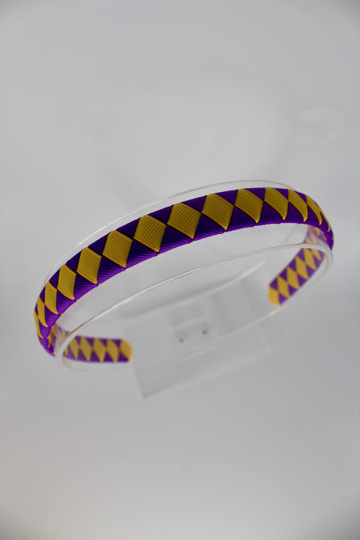 School Hair Accessories - Pleated Purple and Yellow Gold Hair Band