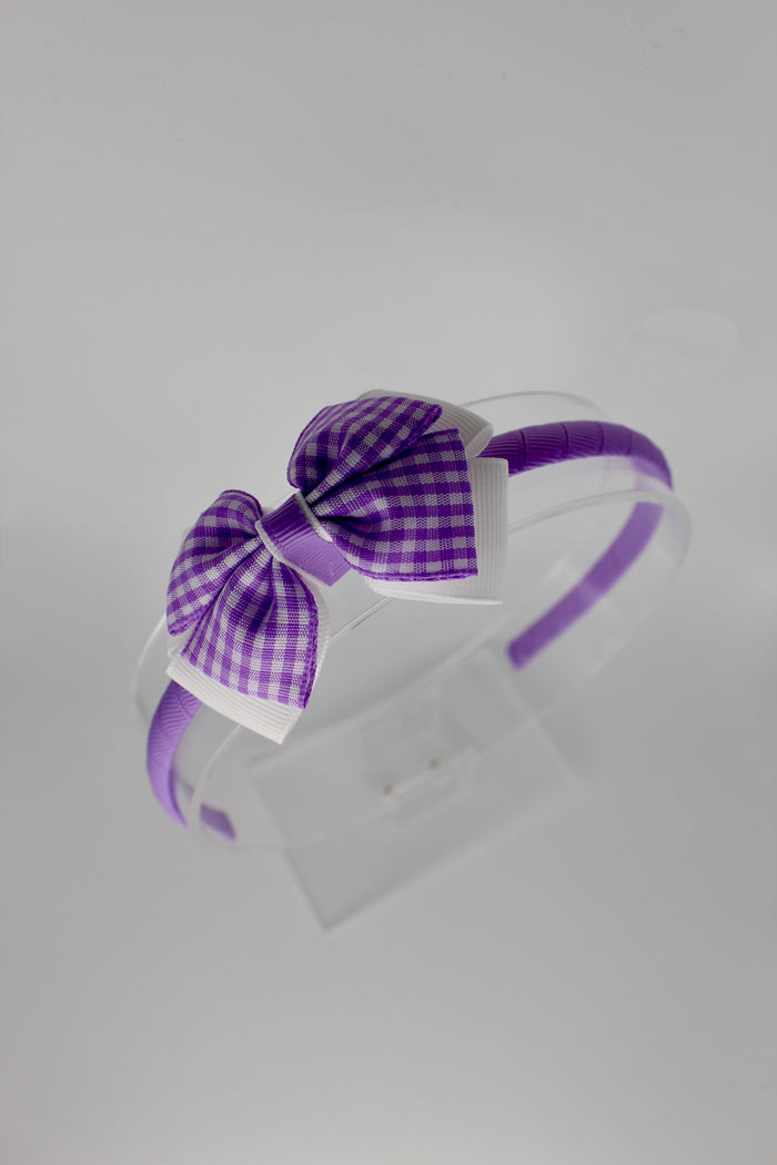 School Hair Accessory - Bow Alice Band - Lilac Gingham