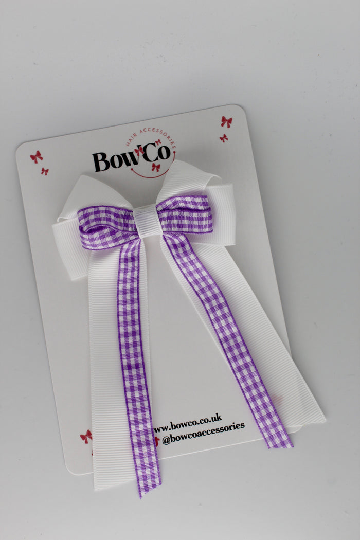 School Lilac Gingham Loop Tail Bow Clip