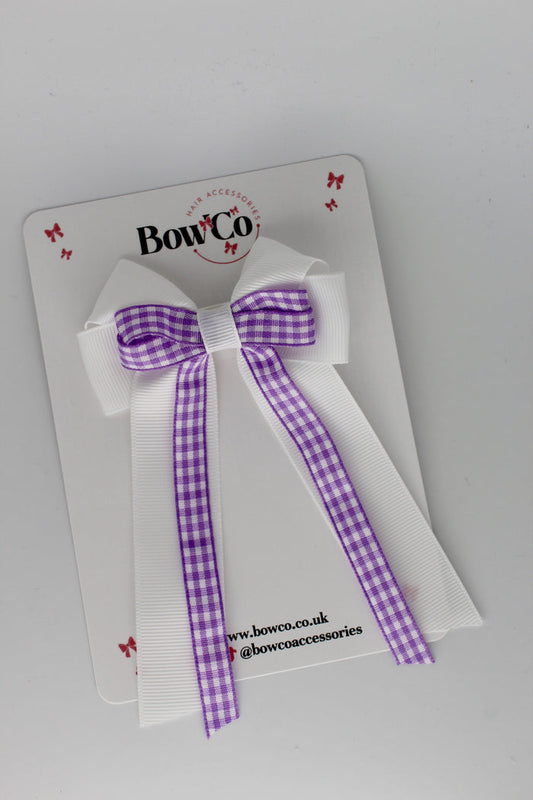 School Lilac Gingham Loop Tail Bow Clip