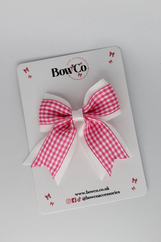School Pink Gingham Tail Bow Clip